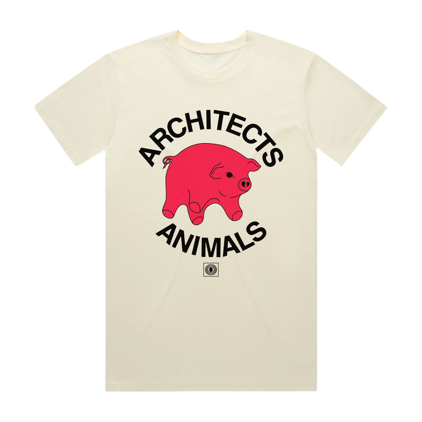 Ecru short-sleeve unisex t-shirt with Architects Animals print across the front