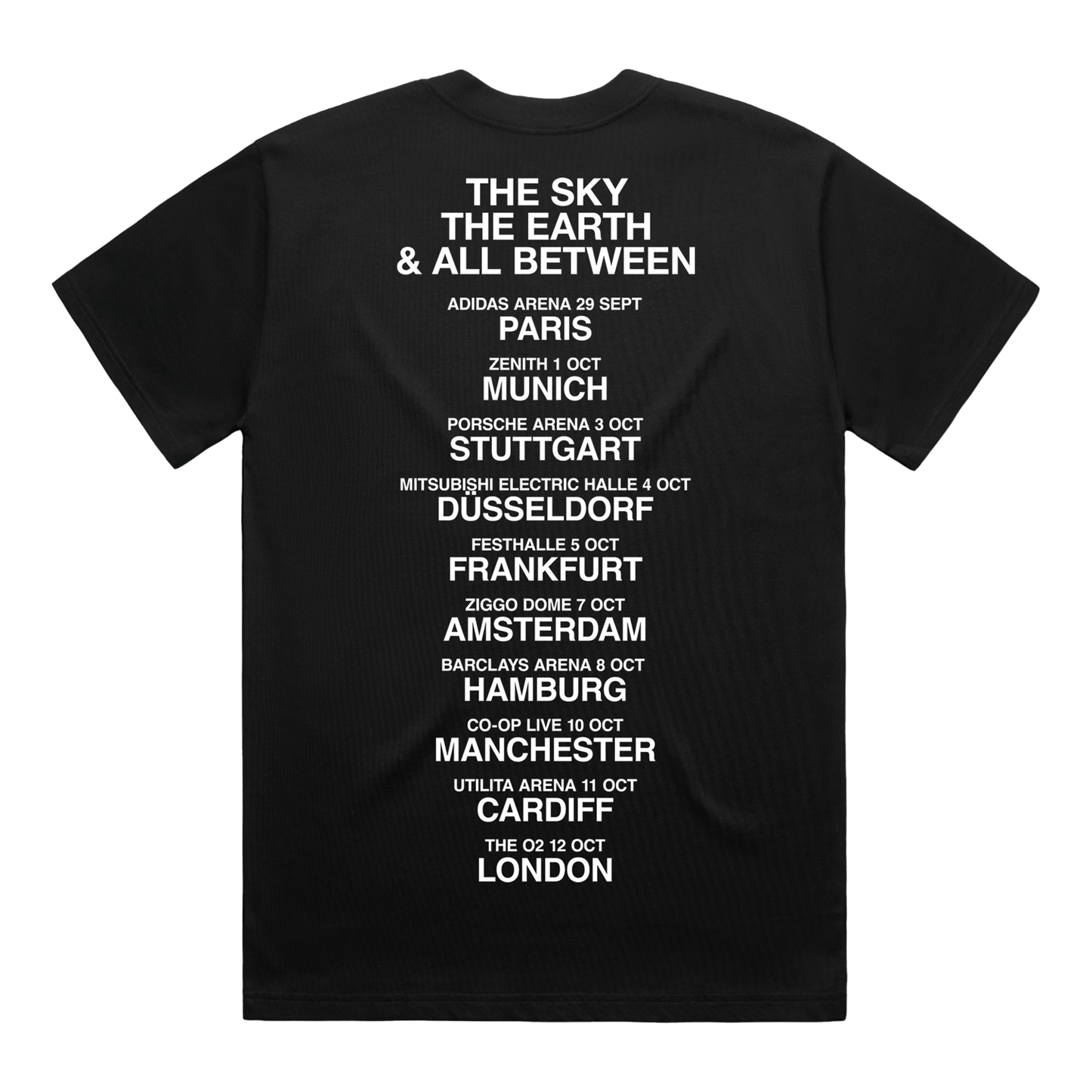 Black short-sleeve unisex regular fit T-shirt with Architects 2025 UK and EU Autumn tour date print across the back.