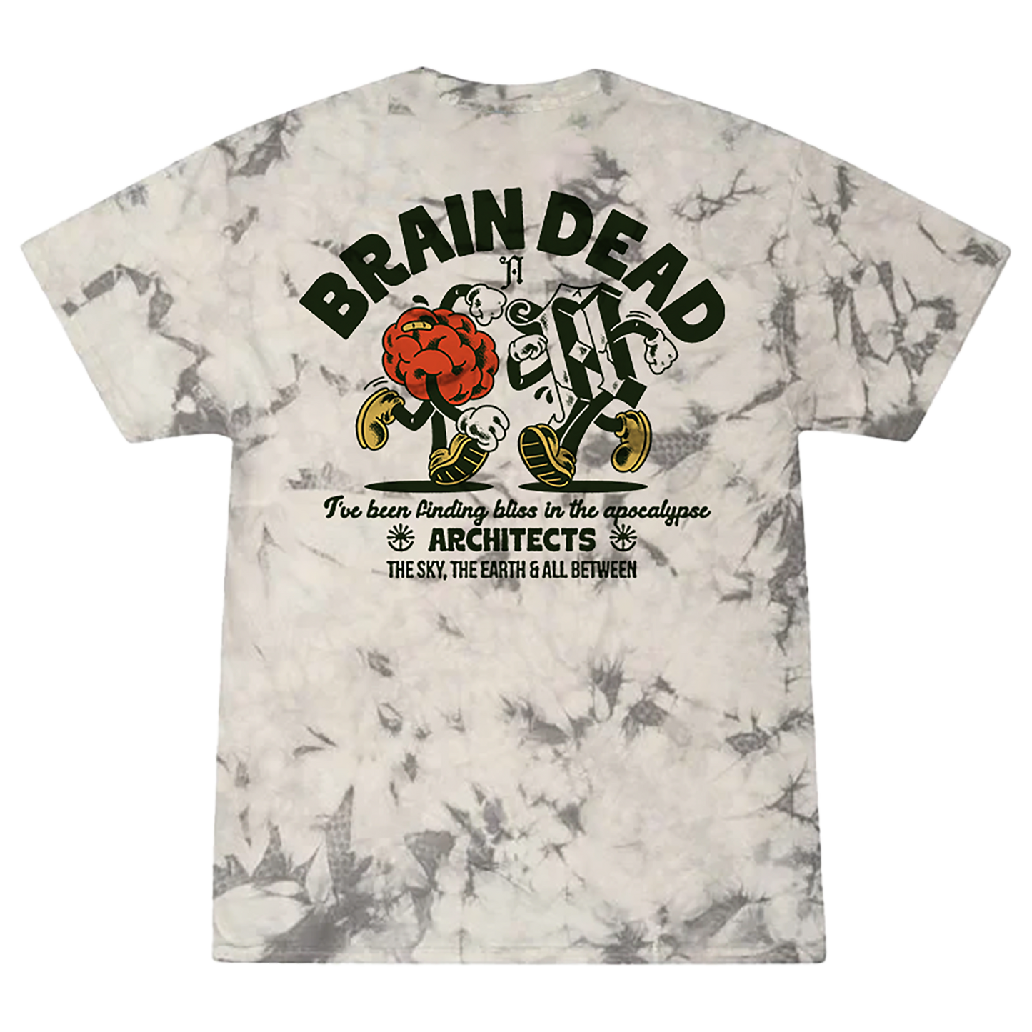 Short-sleeve white tie-dye t-shirt with Braindead Print across the back