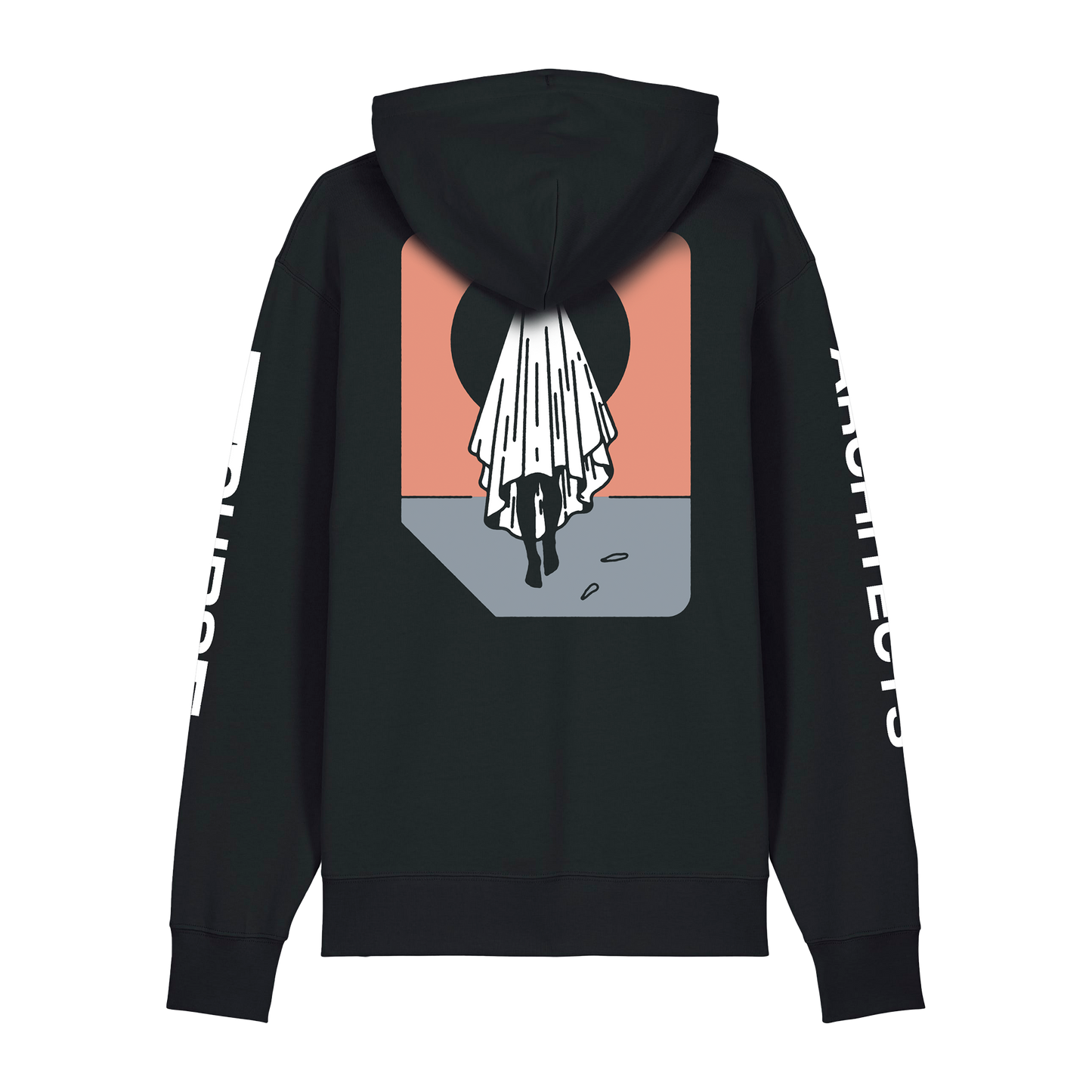 Black unisex hoodie featuring the Architects 'ghost' print on the back, Architects text along the right arm, and "Curse" text print along the left arm.