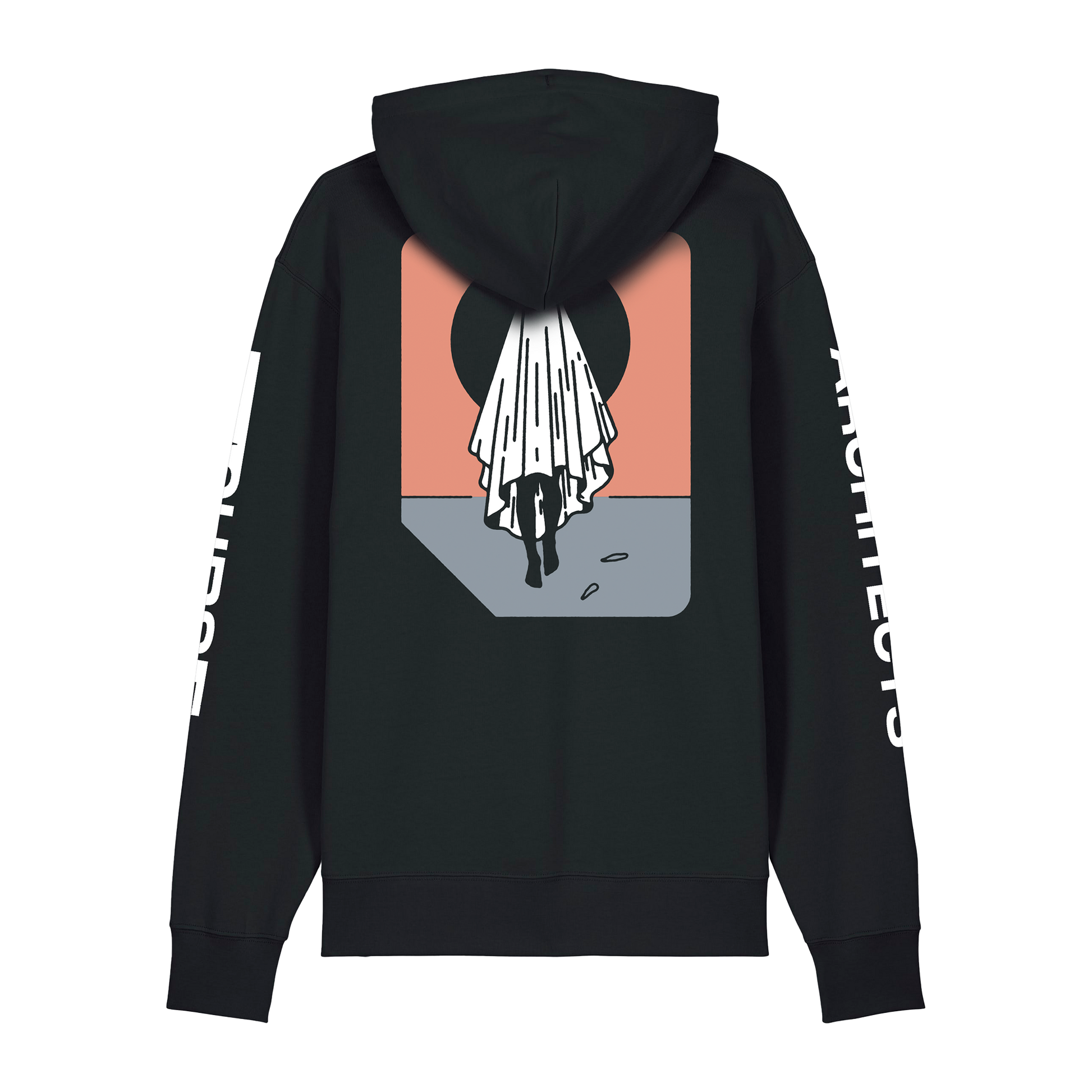 Black unisex hoodie featuring the Architects 'ghost' print on the back, Architects text along the right arm, and "Curse" text print along the left arm.