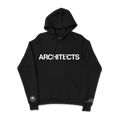 Black unisex pullover hoodie with Architects logo print across the front