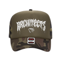 Camo cap with white Architects text print across the front