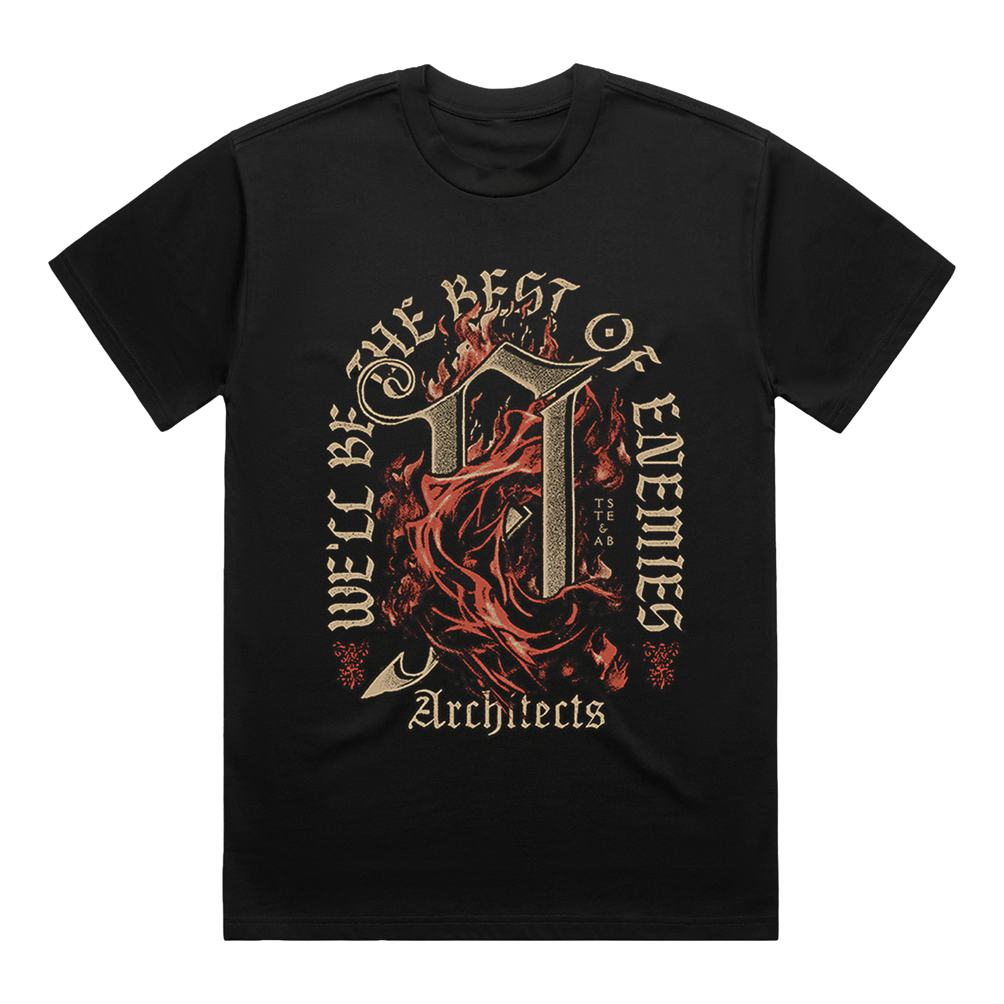 Black short-sleeve t-shirt with Architects 'Best of Enemies' print across the front.
