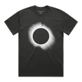 Front view of a short-sleeve relaxed fir vintage Gray t-shirt with a solar eclipse from the artwork of All our Gods Have Abandoned us printed across the front