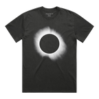Front view of a short-sleeve relaxed fir vintage Gray t-shirt with a solar eclipse from the artwork of All our Gods Have Abandoned us printed across the front