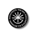 Black pin with white Architects "The Sky, The Earth & All Between" design