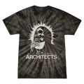 Short sleeve tie-dye t-shirt with a skull design and 'Architects' text across the front.