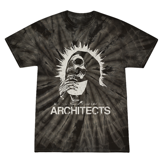 Short sleeve tie-dye t-shirt with a skull design and 'Architects' text across the front.