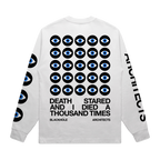 White long-sleeve unisex regular fit T-shirt with Architects Blackhole eye print across the back, Architects text along the right sleeve, and eye print along the left sleeve.