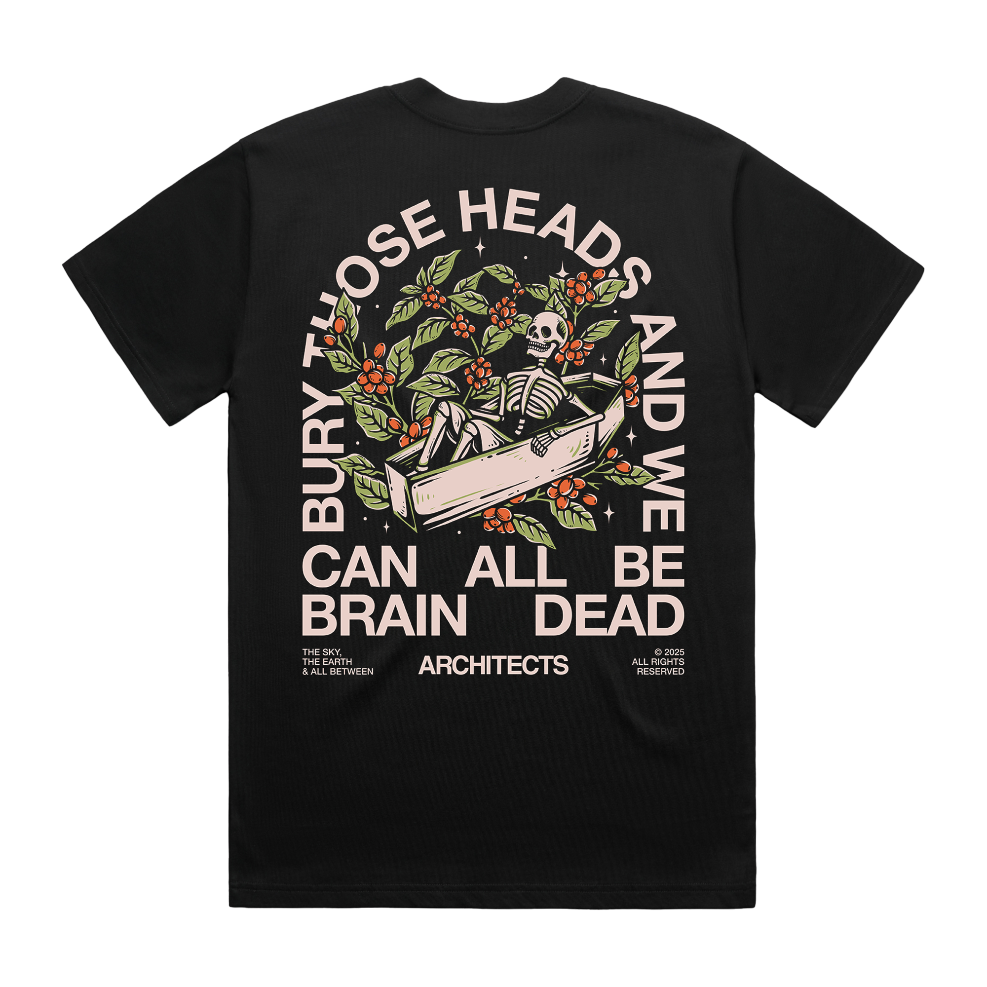 Black short-sleeve regular fit T-shirt with Architects Brain Dead print across the back