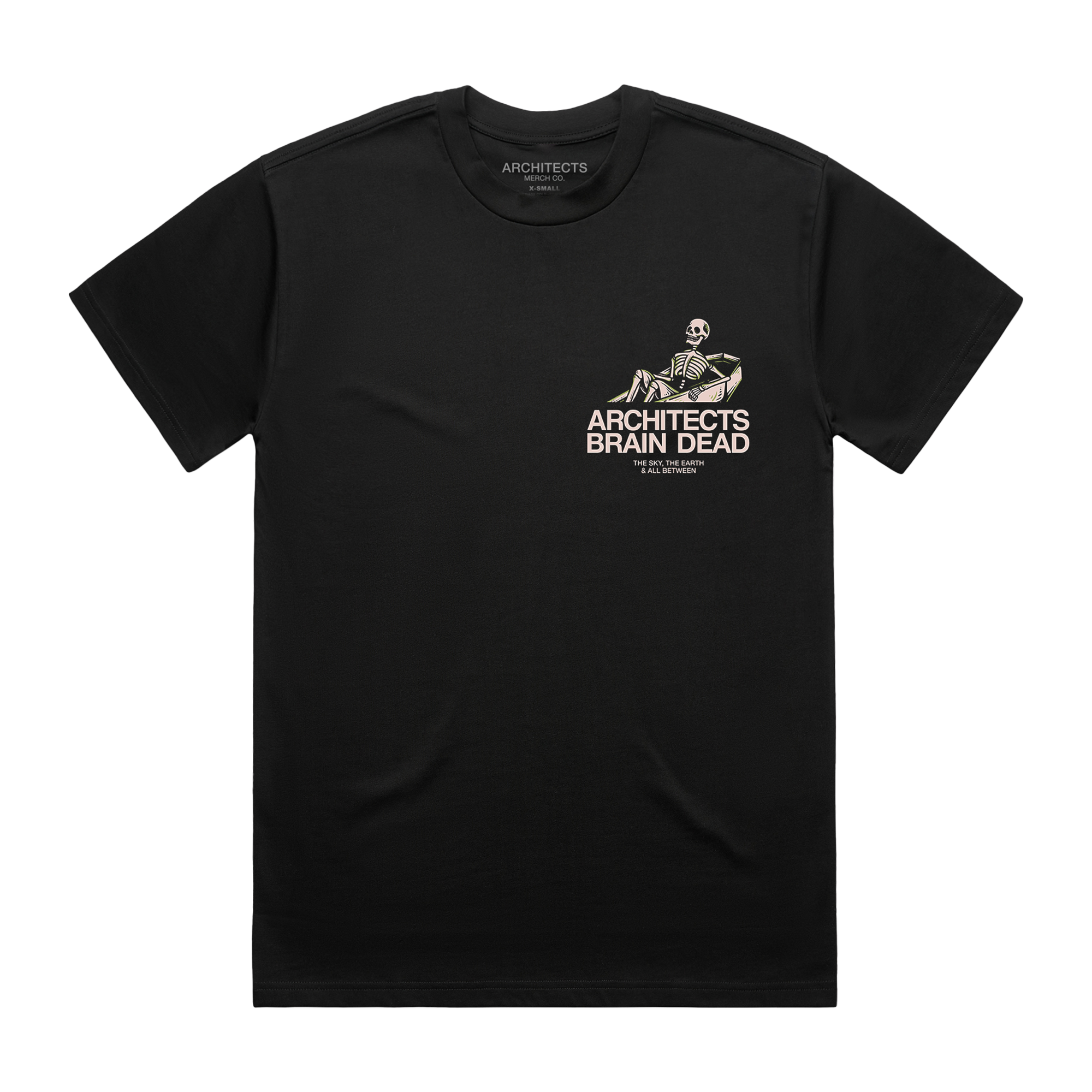Black short-sleeve regular fit T-shirt with Architects Brain Dead print on the front right chest.