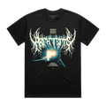 Black short-sleeve unisex regular fit T-shirt featuring the Architects Glow print across the front.