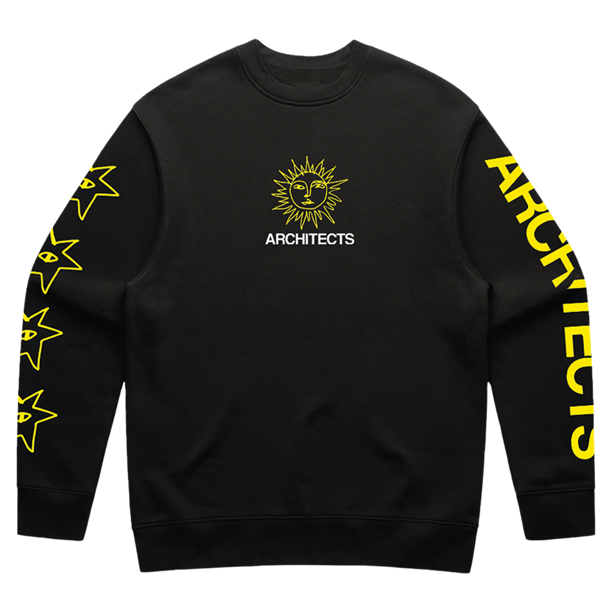 Black sweatshirt with yellow graphics and 'ARCHITECTS' branding.