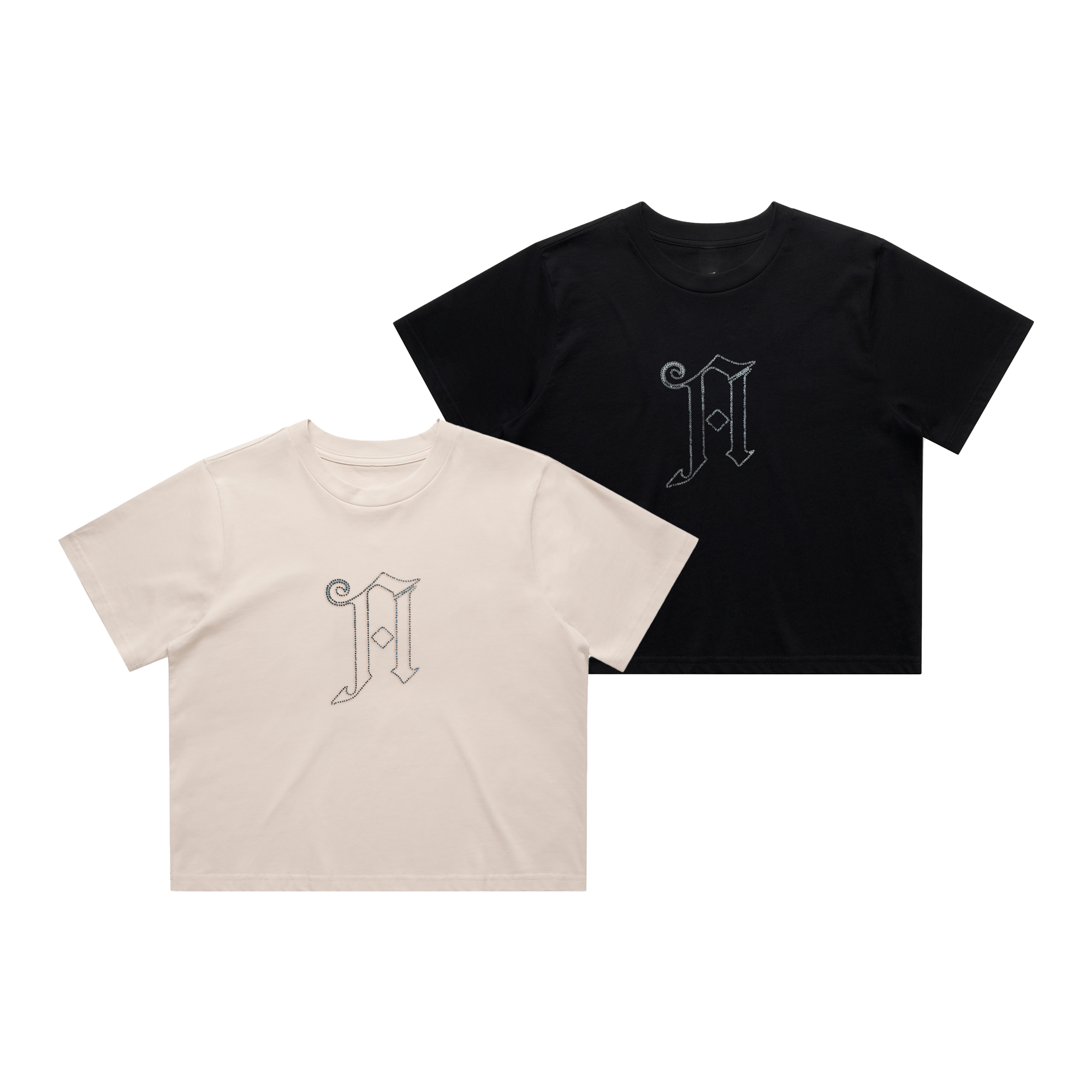 Two t-shirts, one black and one white, with an Architects Diamond A logo