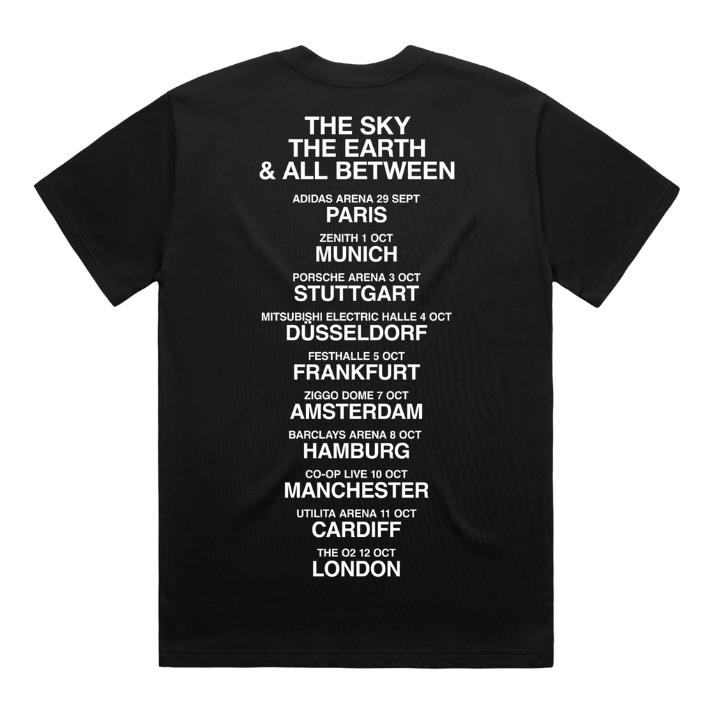 Black short-sleeve unisex regular fit T-shirt with Architects 2025 UK and EU Autumn tour date print across the back.