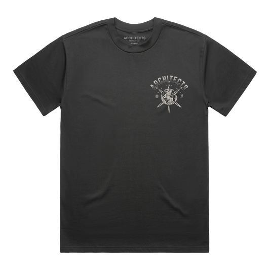 Black short-sleeve T-shirt featuring an Architects globe print on the front, across the right-hand side of the chest.