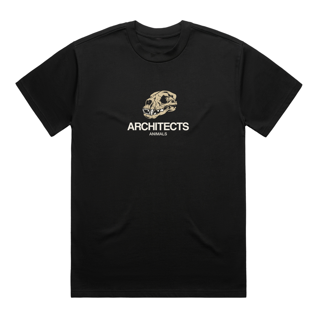 Black short-sleeve T-Shirt featuring a skull print and white Architects text across the chest