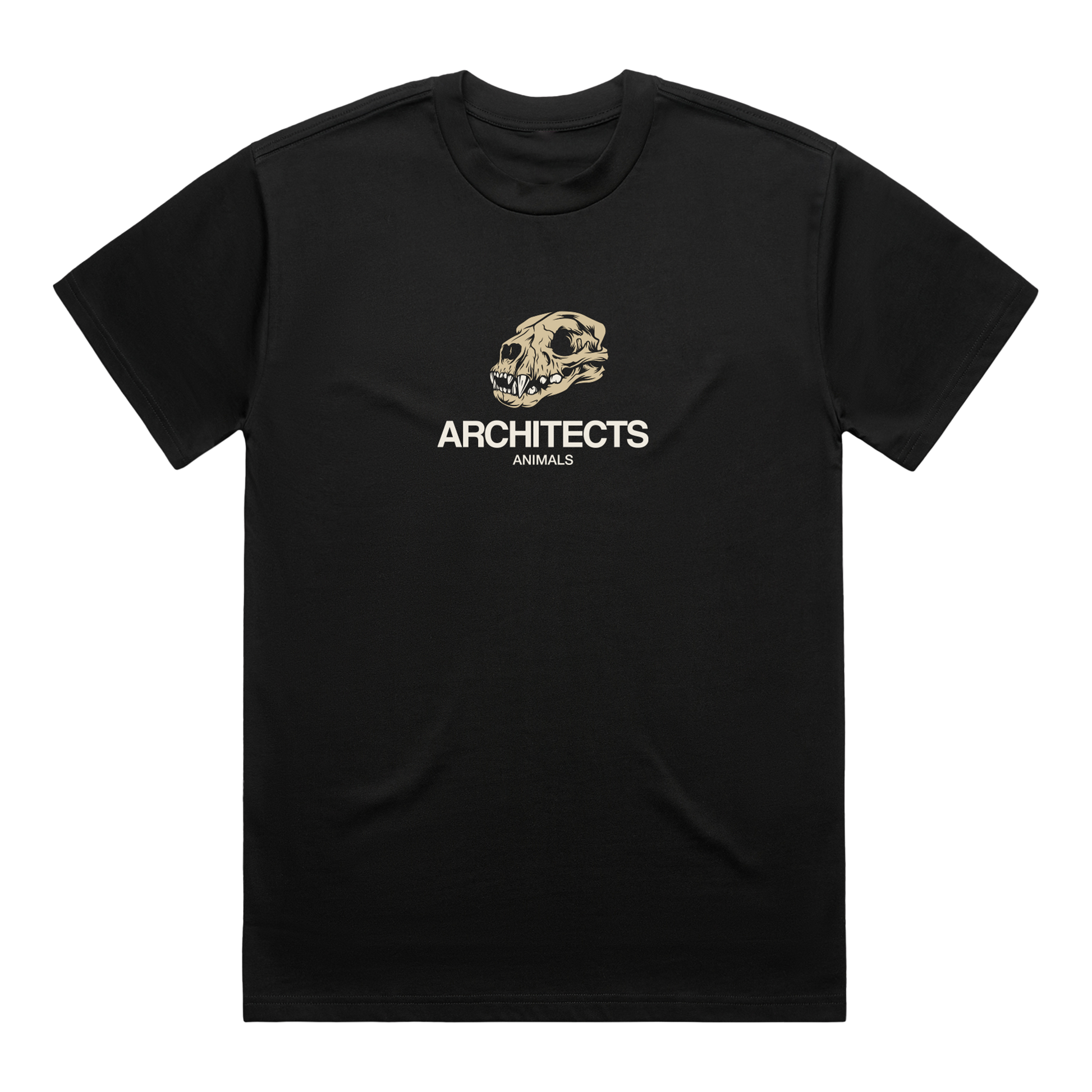 Black short-sleeve T-Shirt featuring a skull print and white Architects text across the chest