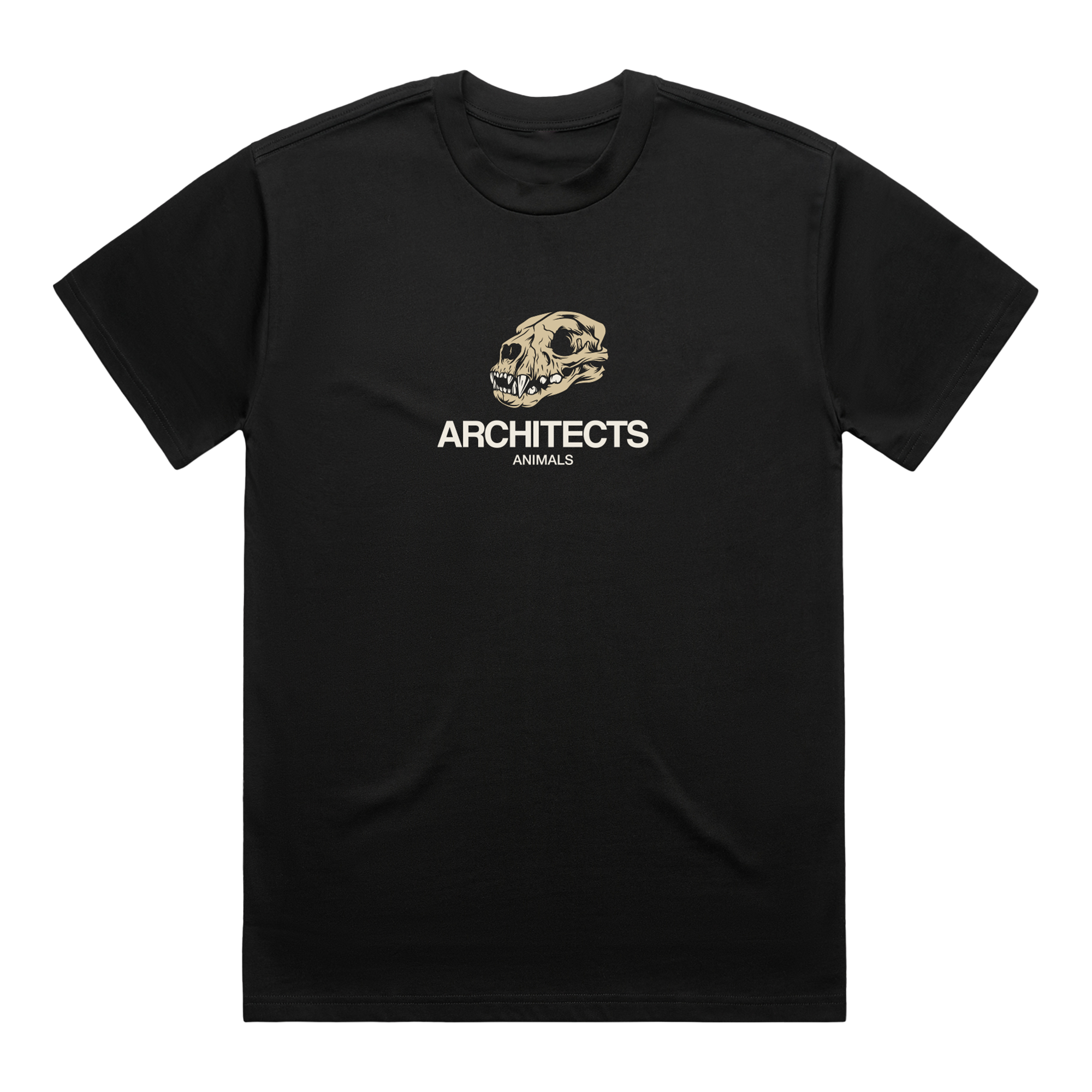 Black short-sleeve T-Shirt featuring a skull print and white Architects text across the chest