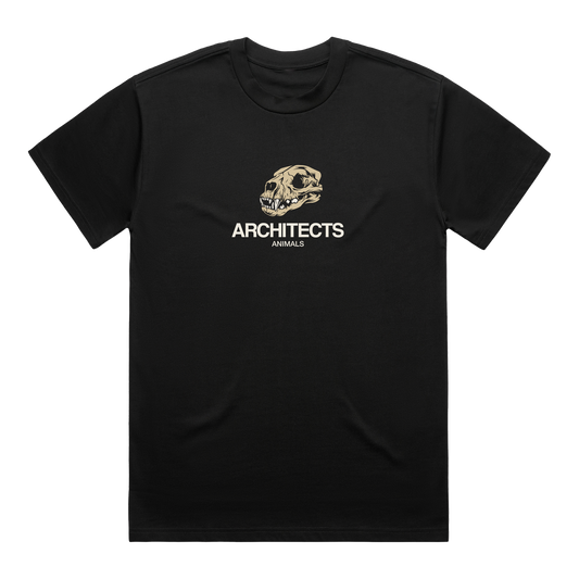 Black short-sleeve T-Shirt featuring a skull print and white Architects text across the chest