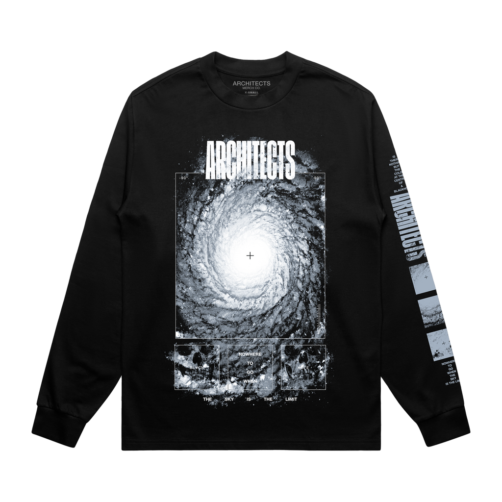 Architects long-sleeve unisex regular fit T-Shirt with Architects Blackhole print across the front and Architects text print along the sleeve