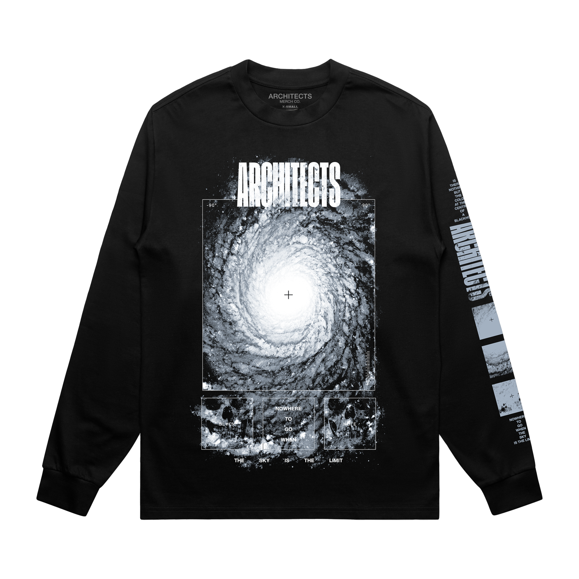 Architects long-sleeve unisex regular fit T-Shirt with Architects Blackhole print across the front and Architects text print along the sleeve