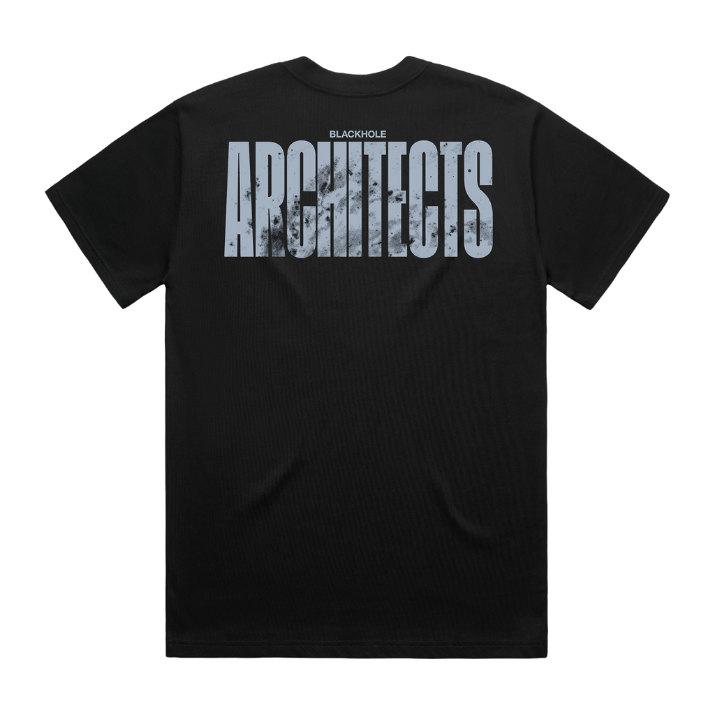 Black short-sleeve unisex regular fit T-shirt with Architects text print across the back