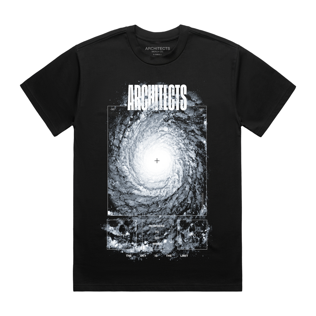 Black short-sleeve unisex regular fit T-shirt with Architects Blackhole print across the front