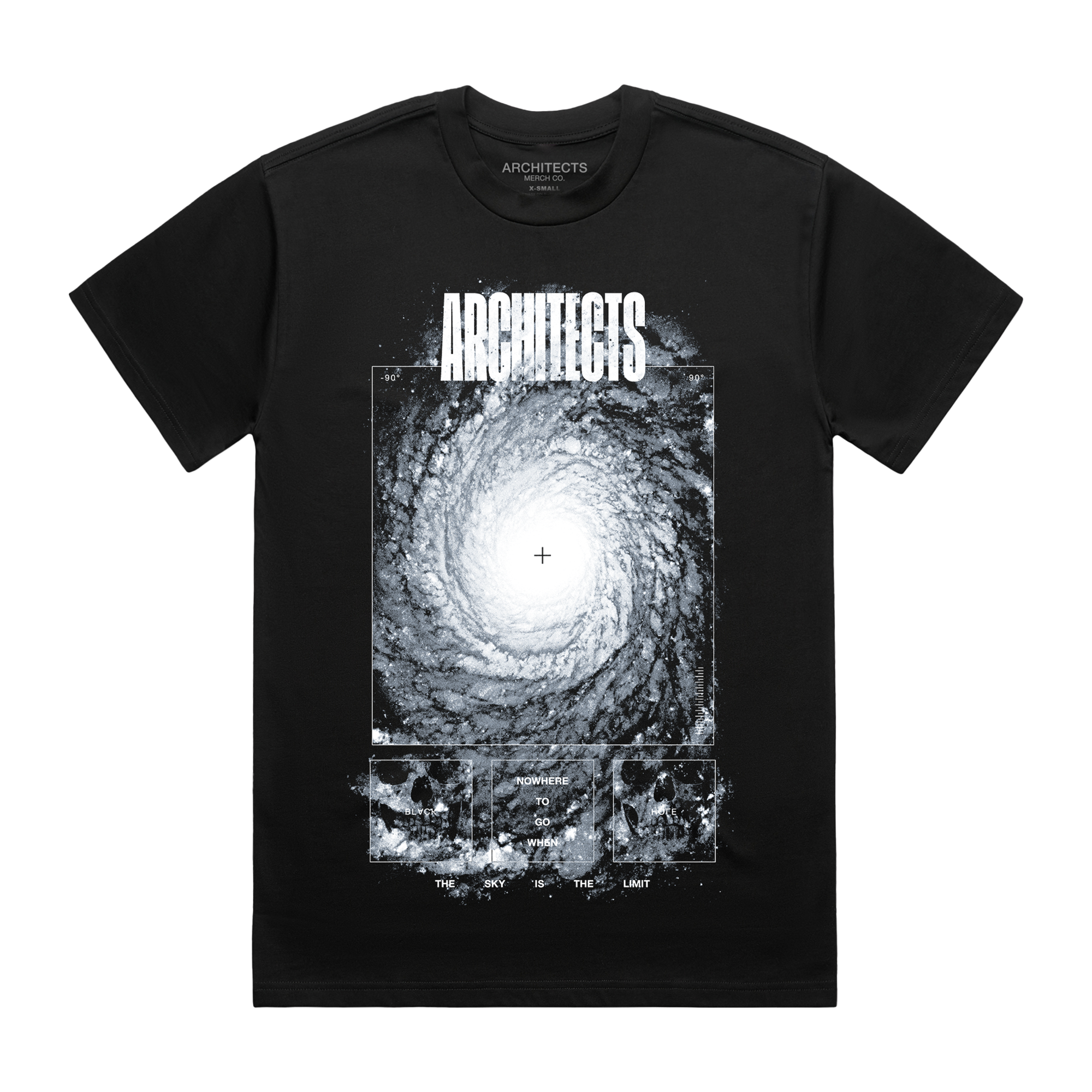 Black short-sleeve unisex regular fit T-shirt with Architects Blackhole print across the front
