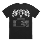 Black short-sleeve T-Shirt featuring a white Architects logo and UK + EU Autumn 2025 tour dates on the back.