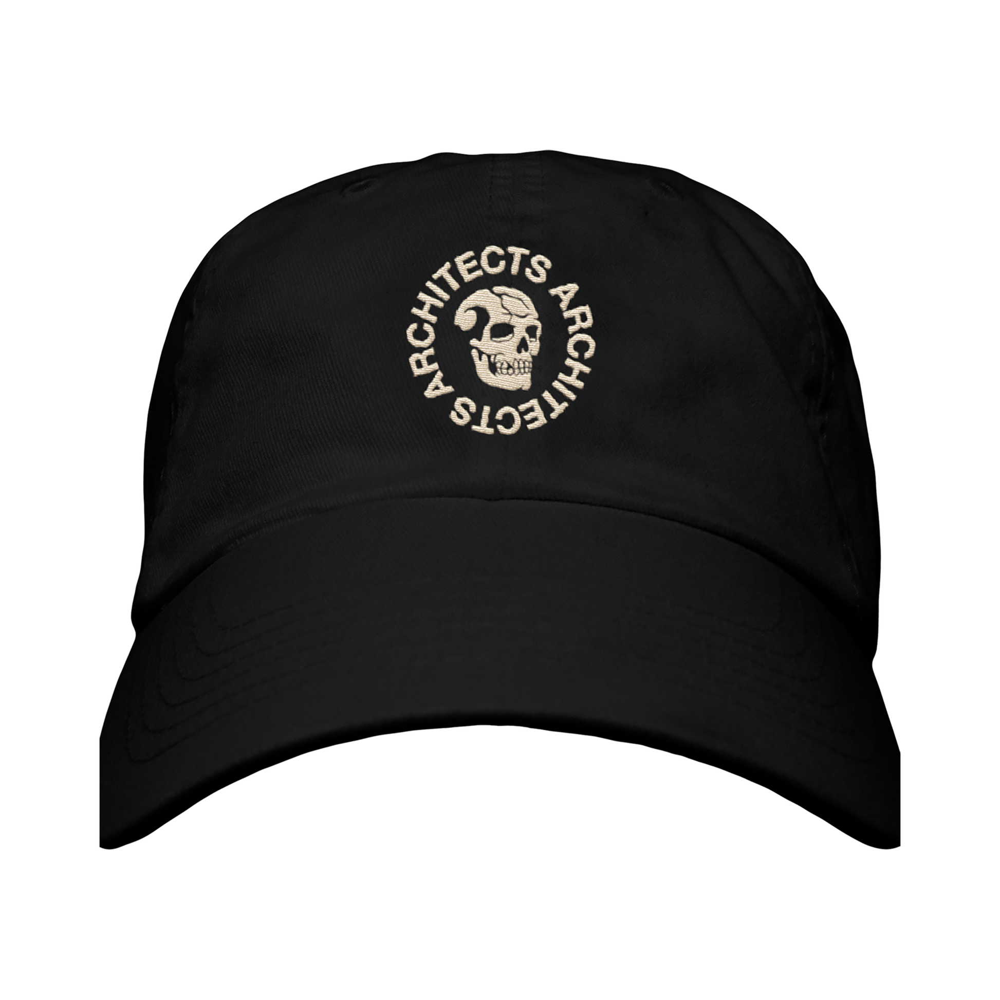 Black cap with 'Architects' skull embroidery across the front