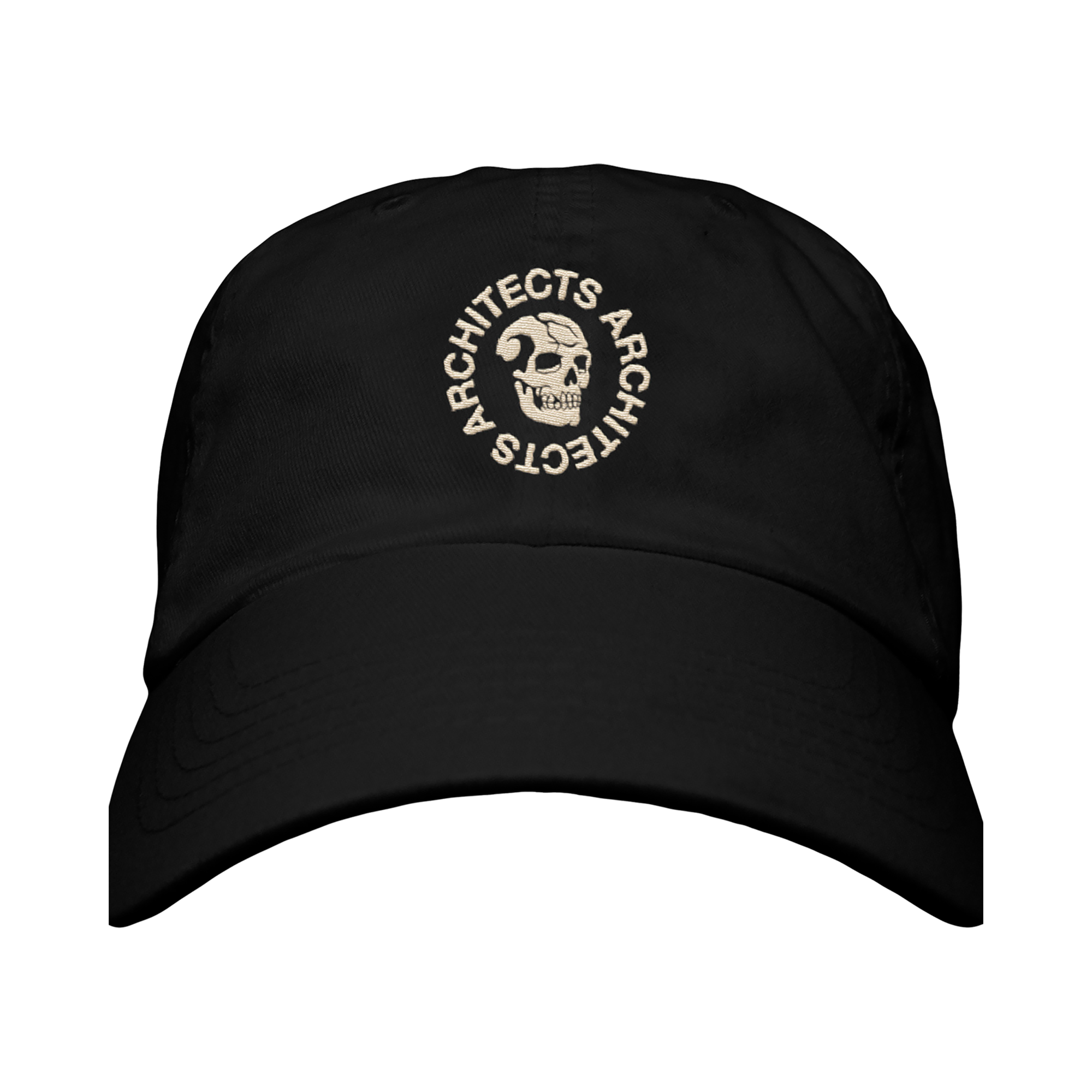 Black cap with 'Architects' skull embroidery across the front