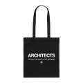 Black Architects tote bag with white text.