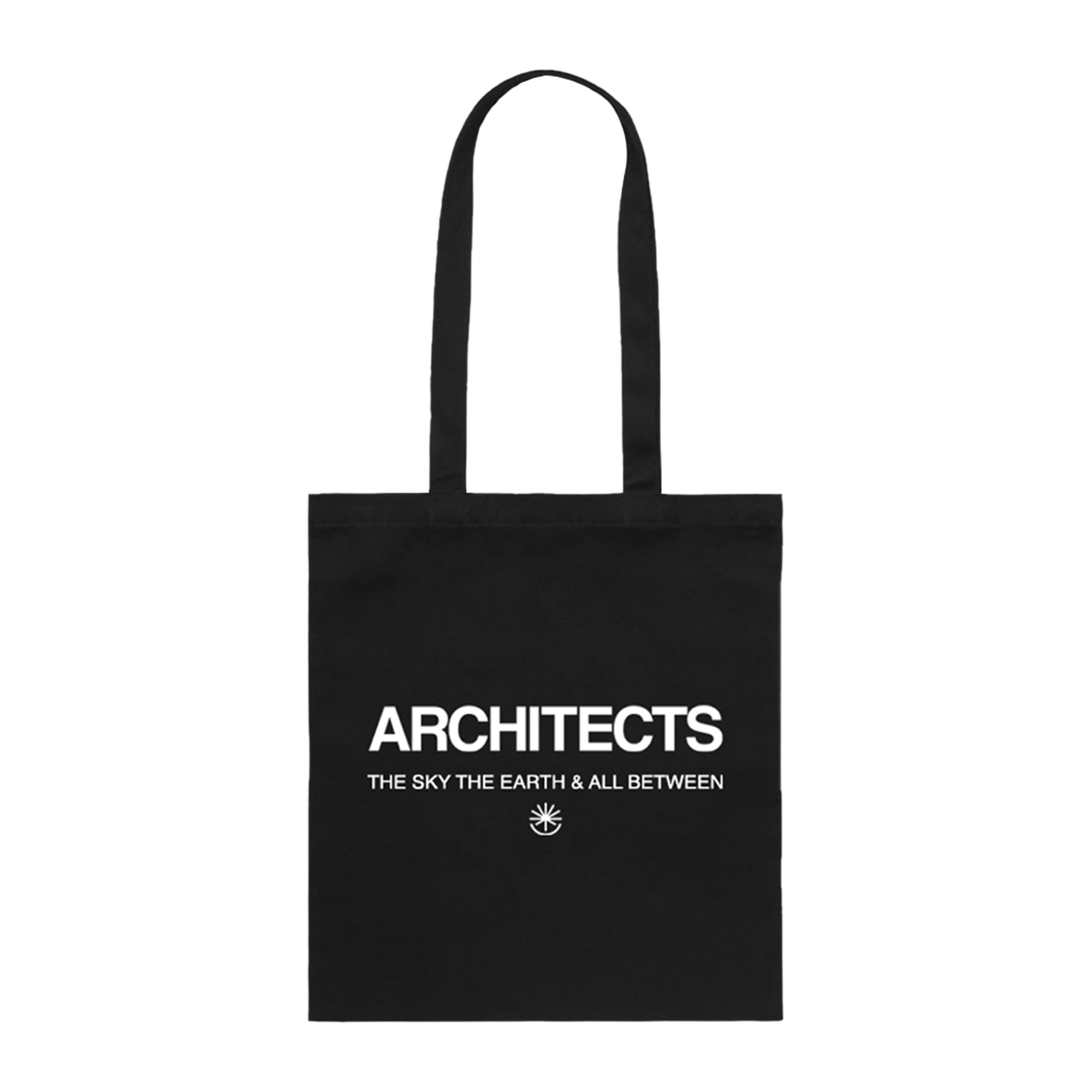 Black Architects tote bag with white text.