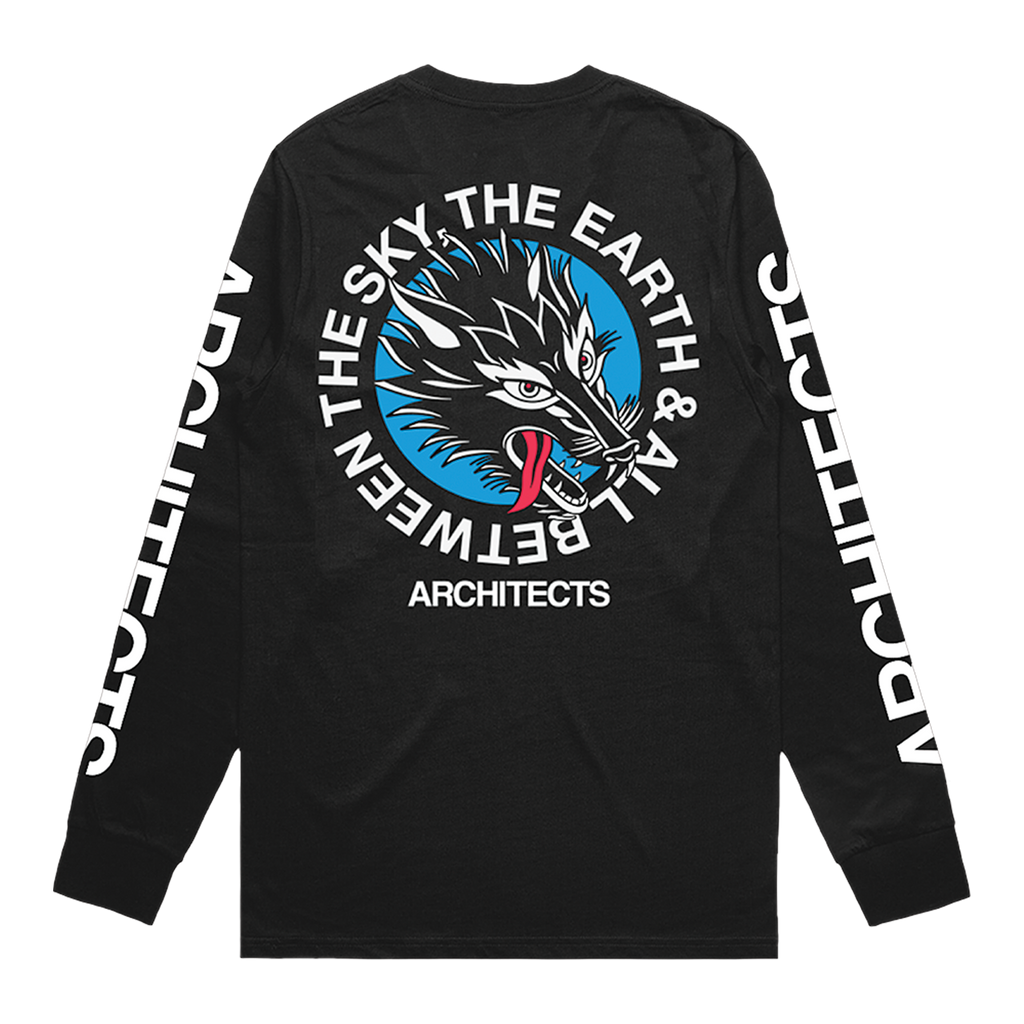 Black long-sleeve shirt with 'Architects' logo and wolf design.