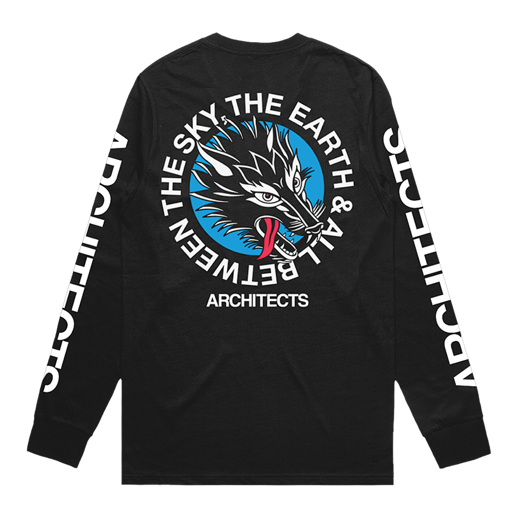 Black long-sleeve shirt with 'Architects' logo and wolf design.