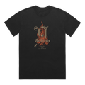 Black short-sleeve T-Shirt with a golden burning A across the front