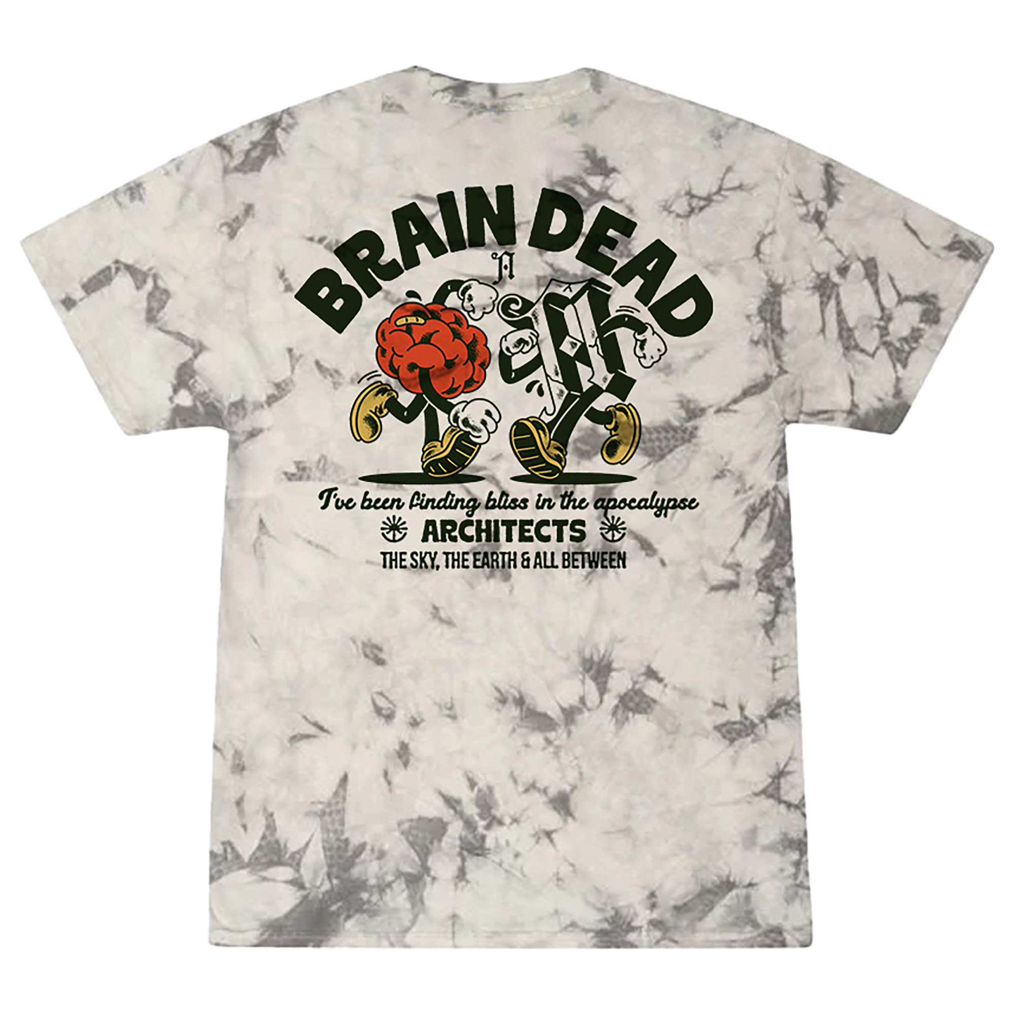 Short-sleeve white tie-dye t-shirt with Braindead Print across the back