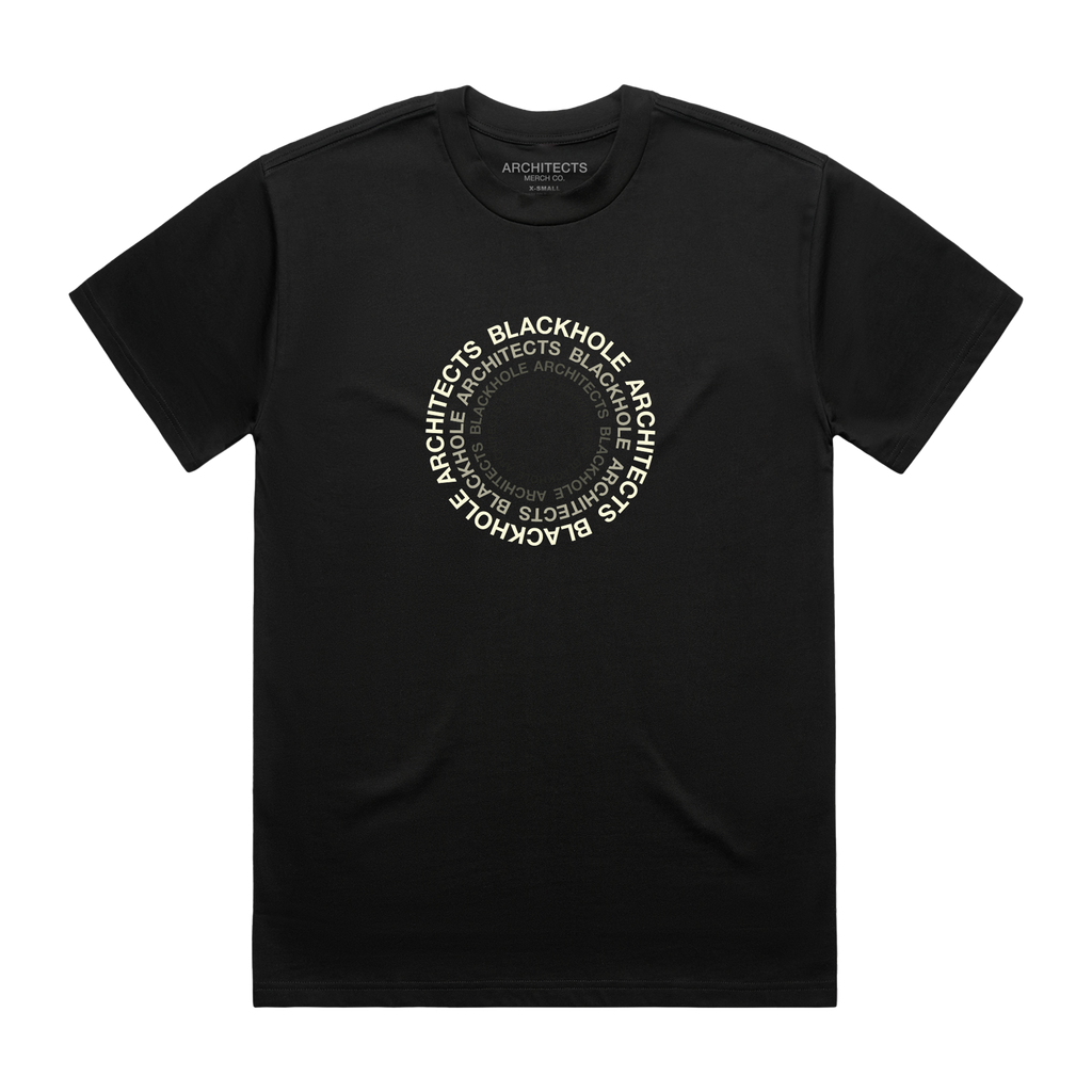 Black short-sleeve unisex regular fit T-shirt with an Architects circle Blackhole print across the front chest.