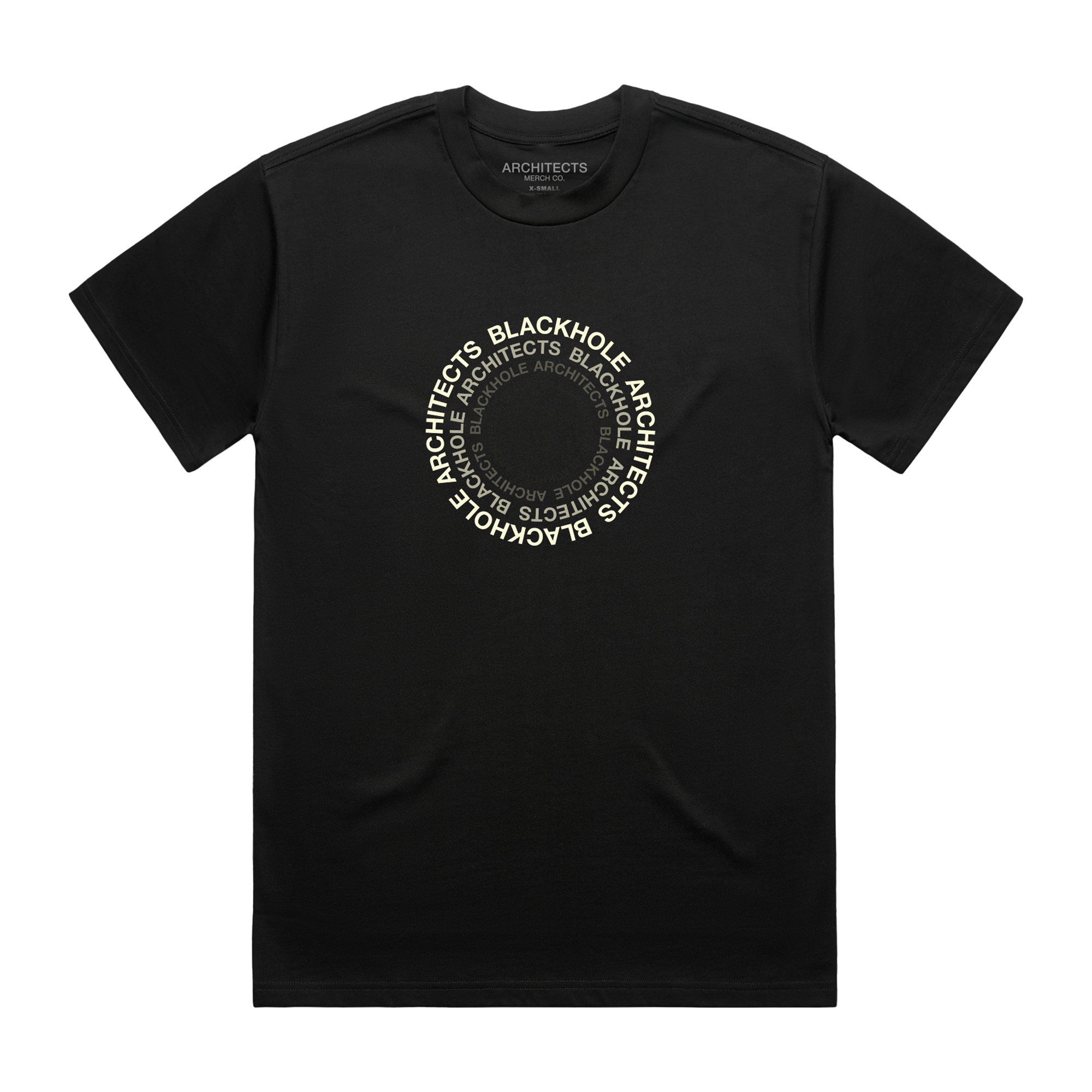 Black short-sleeve unisex regular fit T-shirt with an Architects circle Blackhole print across the front chest.
