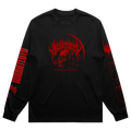 Black long-sleeve shirt with red Architects skull graphics across the front.
