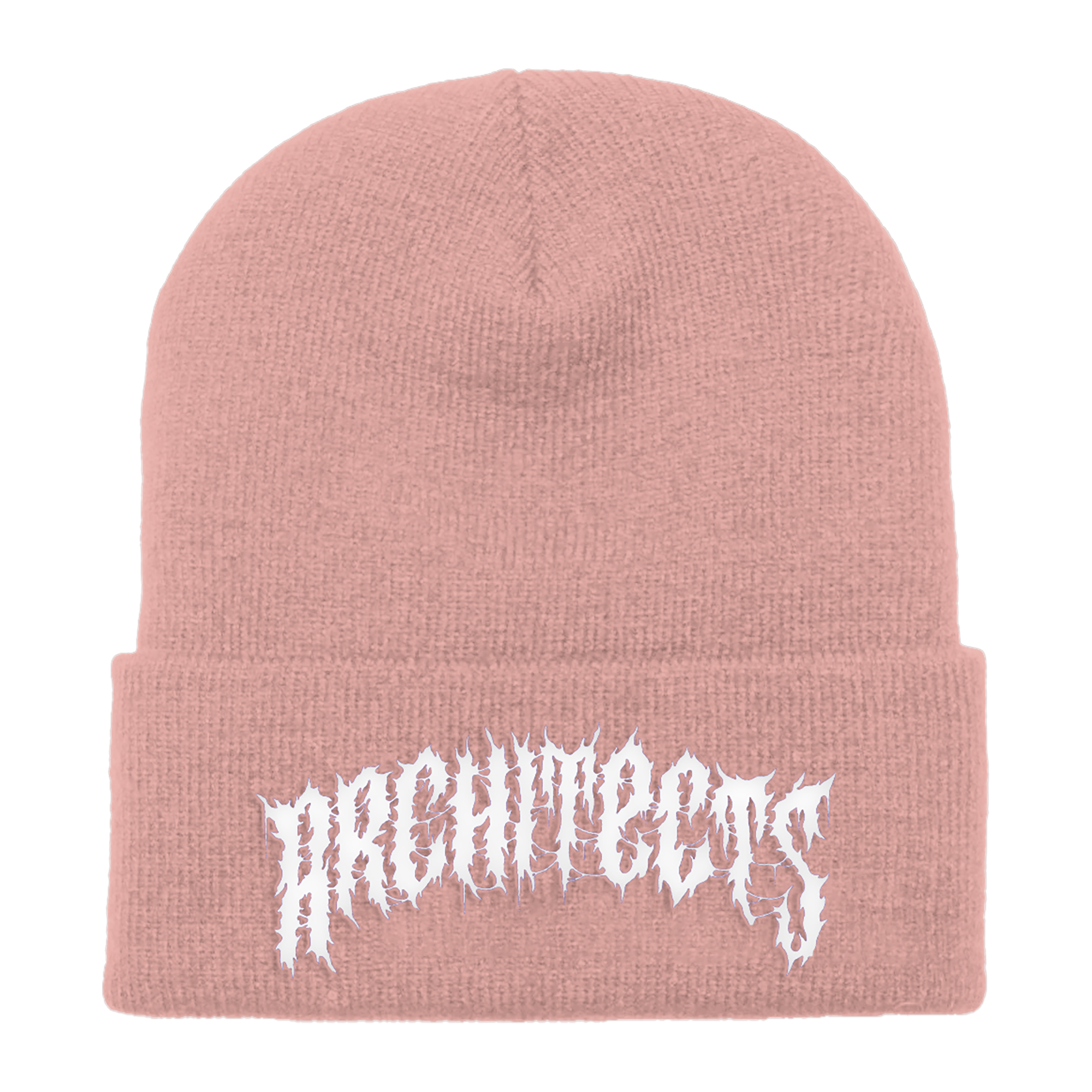 Pink beanie with 'ARCHITECTS' embroidery across the front.