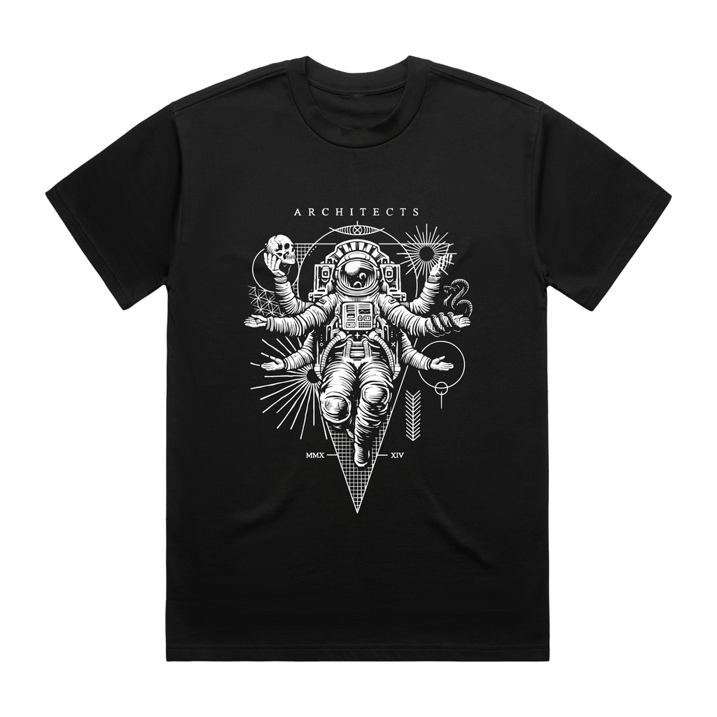 Black Short-sleeve unisex T-Shirt with Architects Astronaut print across the front