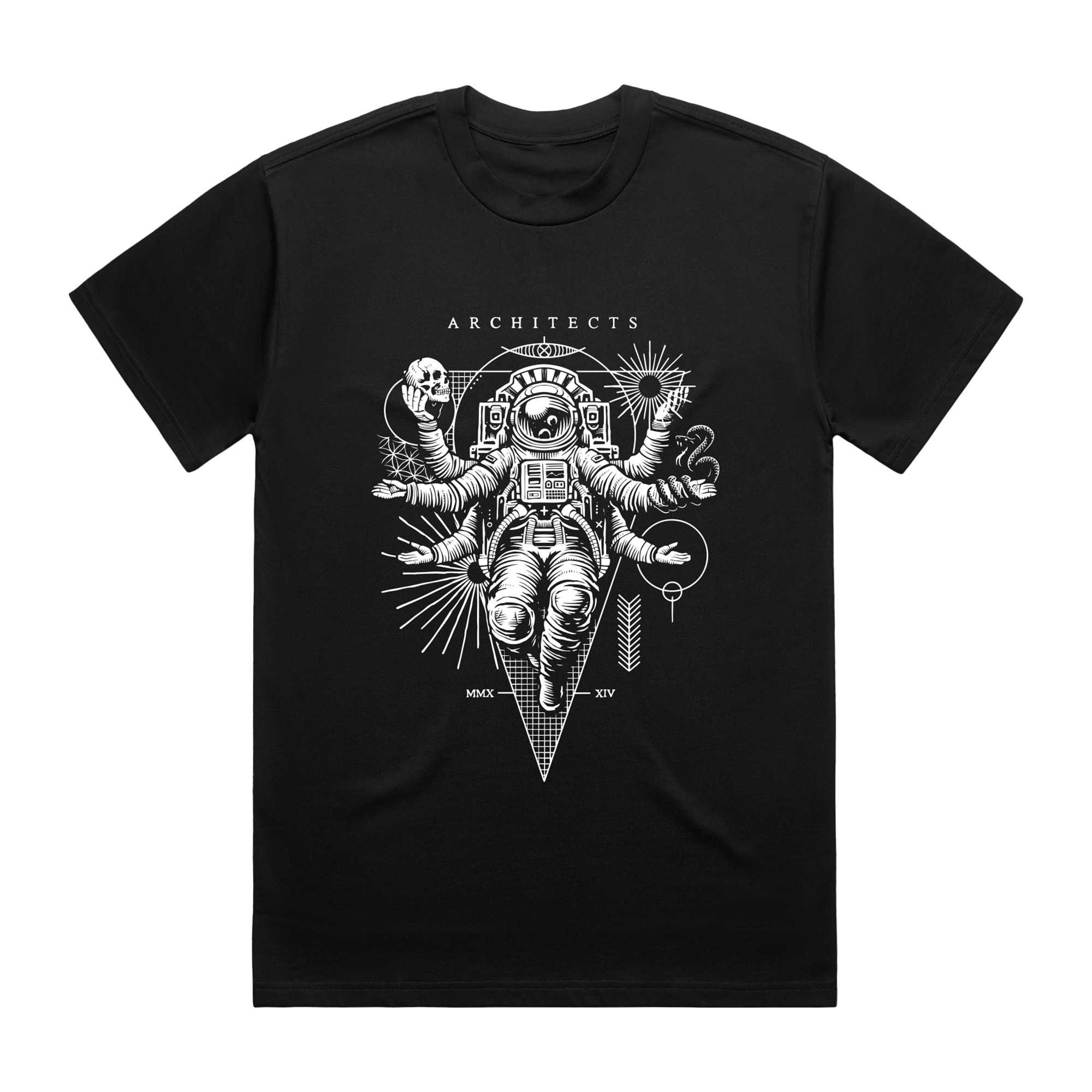 Black Short-sleeve unisex T-Shirt with Architects Astronaut print across the front