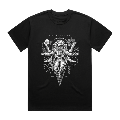 Black Short-sleeve unisex T-Shirt with Architects Astronaut print across the front