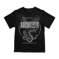 Black unisex short-sleeve T-Shirt featuring a grey Architects Snake and Eagle print across the front.