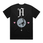 Black short-sleeve unisex T-Shirt with Architects Scorpio Heart print across the back