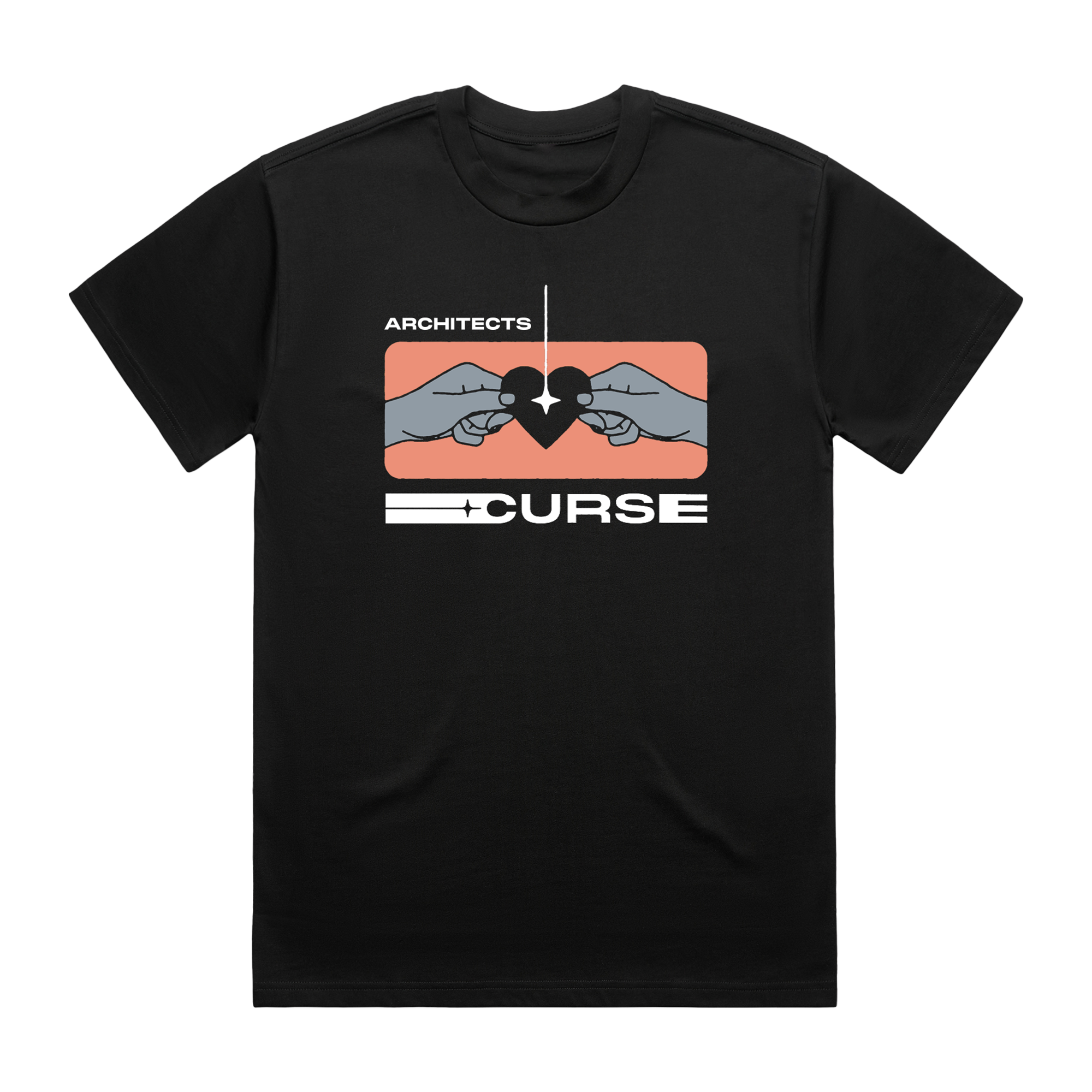 Black short-sleeve unisex T-Shirt with Architects "Curse Heart" print across the front