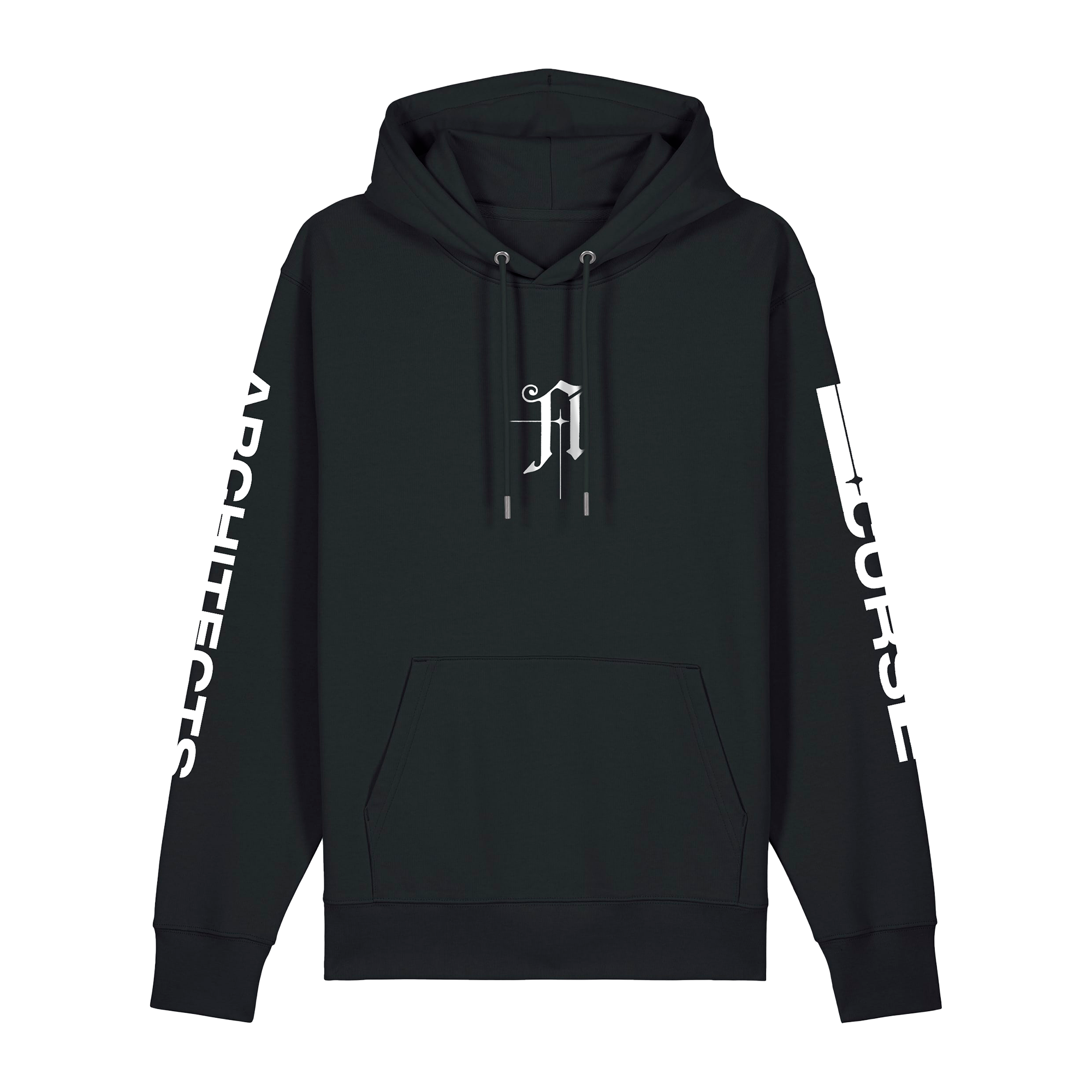 Black unisex hoodie featuring the Architects 'A' print on the front, Architects text along the right arm, and "Curse" text print along the left arm.